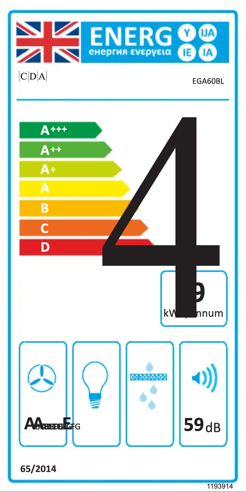 Página 1 del manual Etiqueta energética CDA EGA60BL