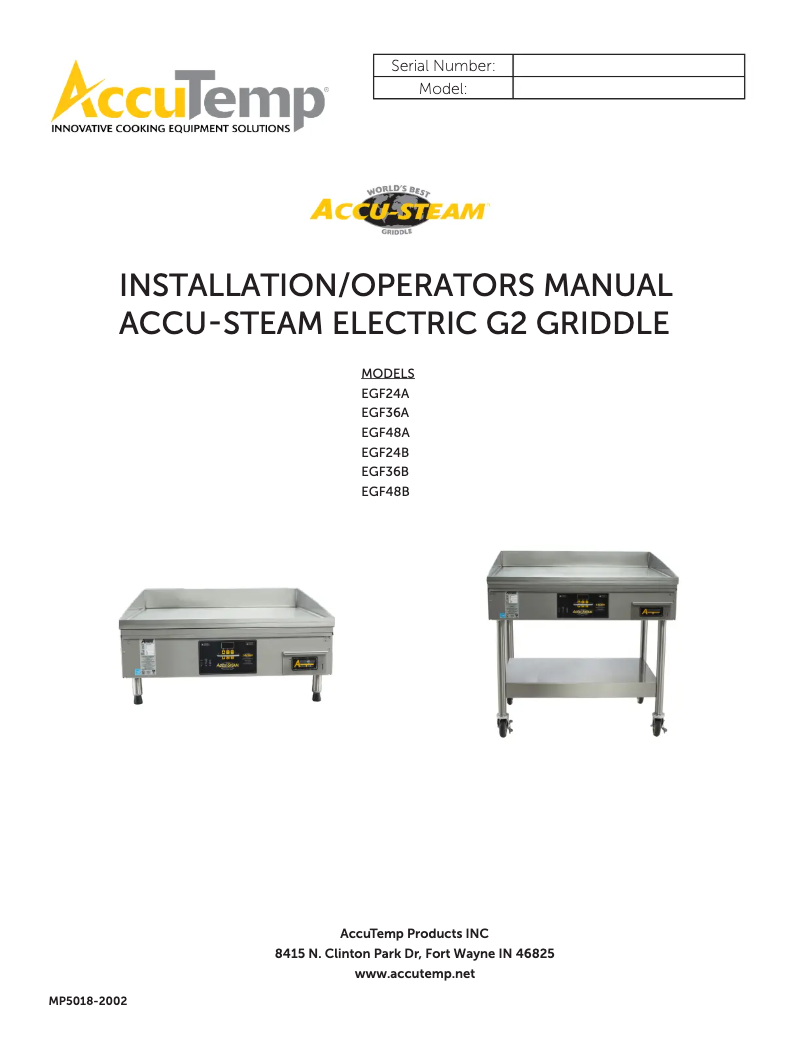 Imagen de la primera página del manual del dispositivo AccuSteam EGF2083A3650-S2