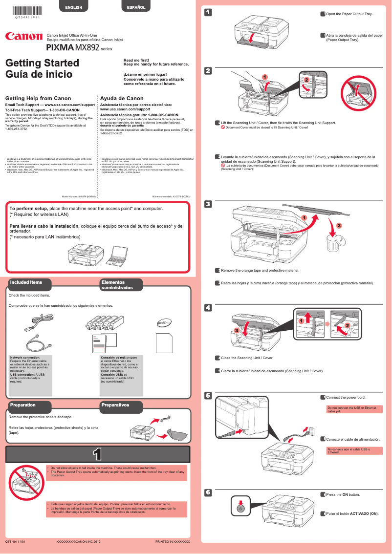 Imagen de la primera página del manual del dispositivo Pixma MX892