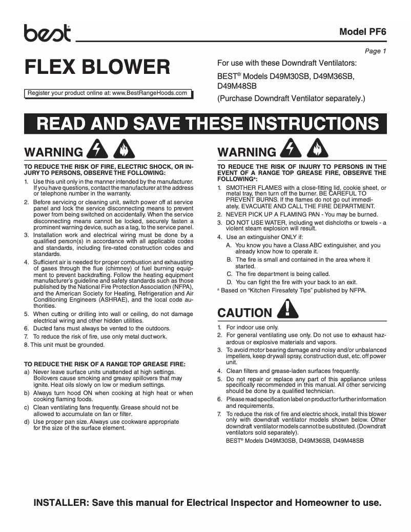 Página 1 del manual Guía de instalación Best PF6