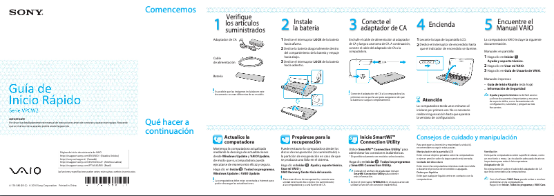 Página 1 del manual Guía de instalación Sony Vaio VPCW212AX