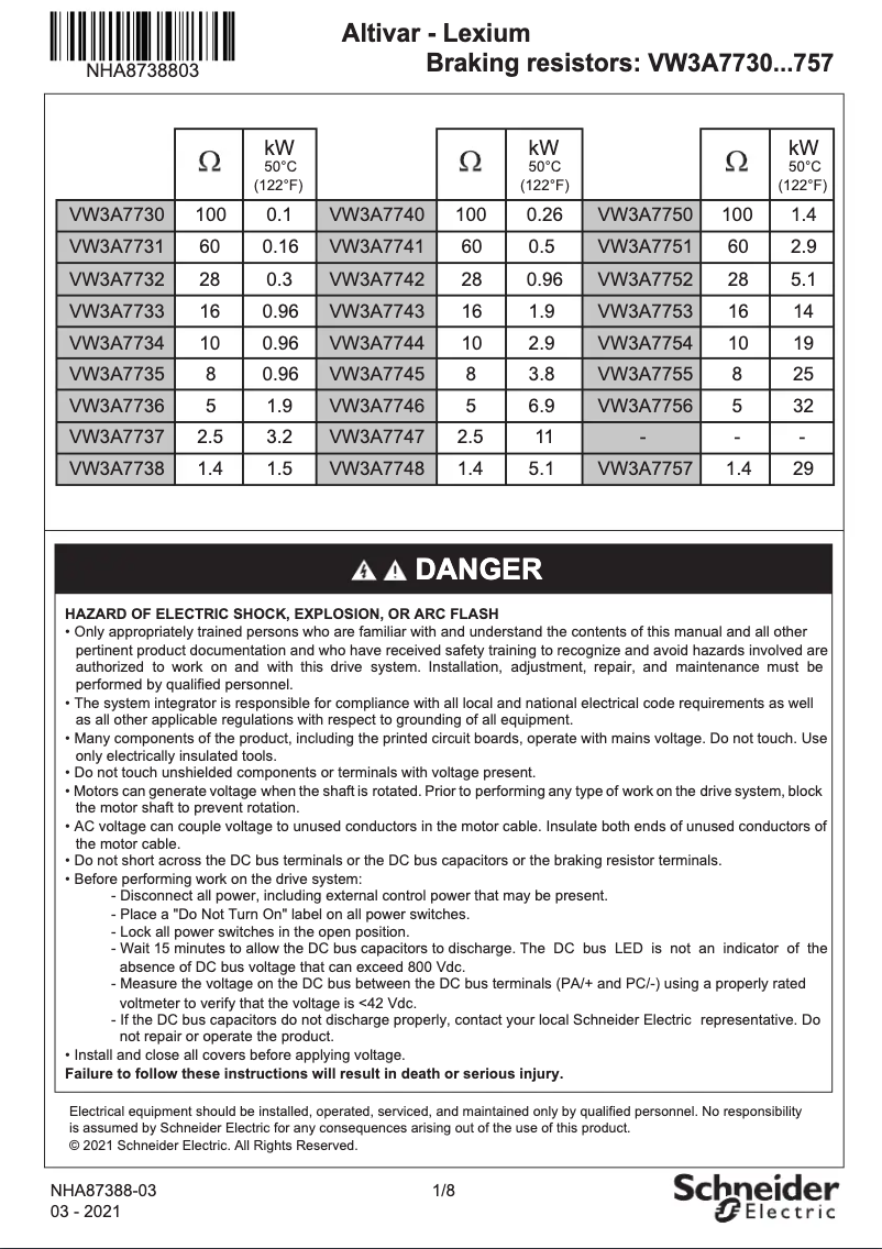 Imagen de la primera página del manual del dispositivo VW3A7734