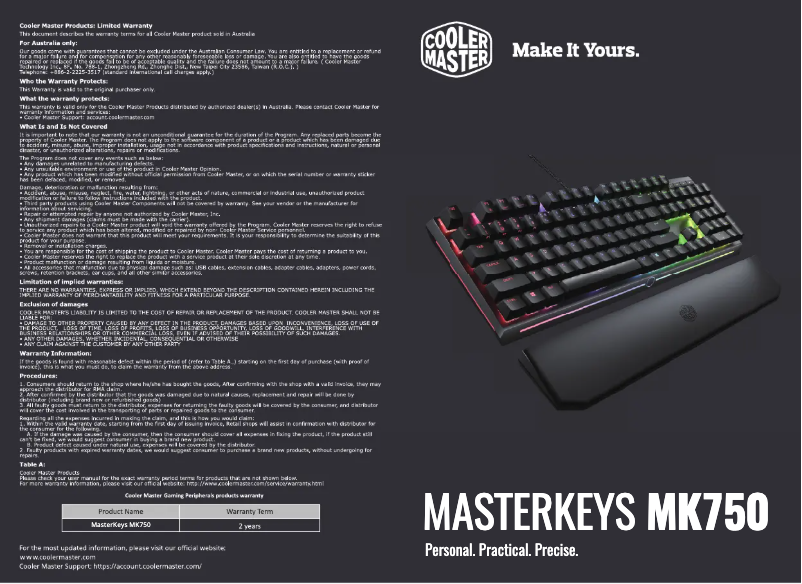 Página 1 del manual Manual de usuario Cooler Master MasterKeys MK750