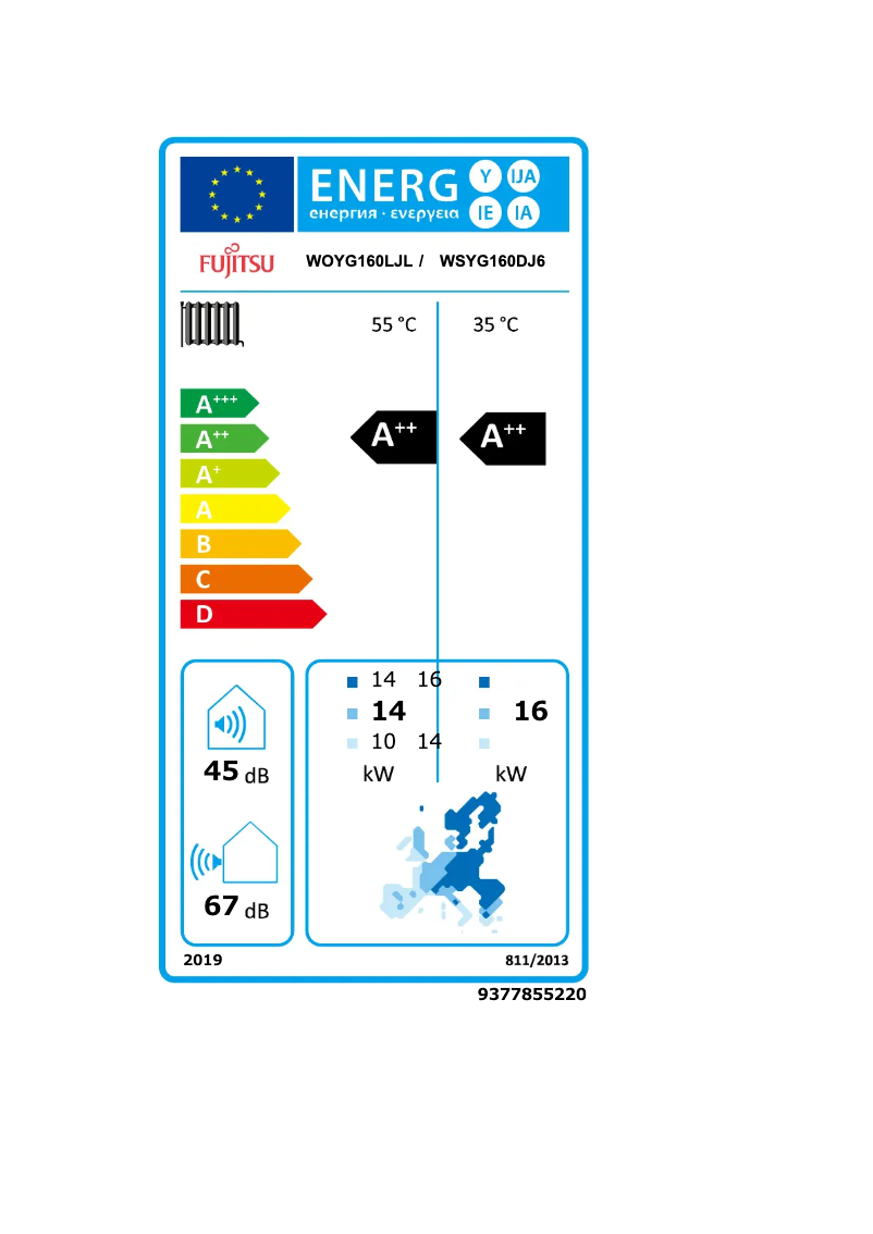Página 1 del manual Etiqueta energética Fujitsu Waterstage WSYG160DJ6