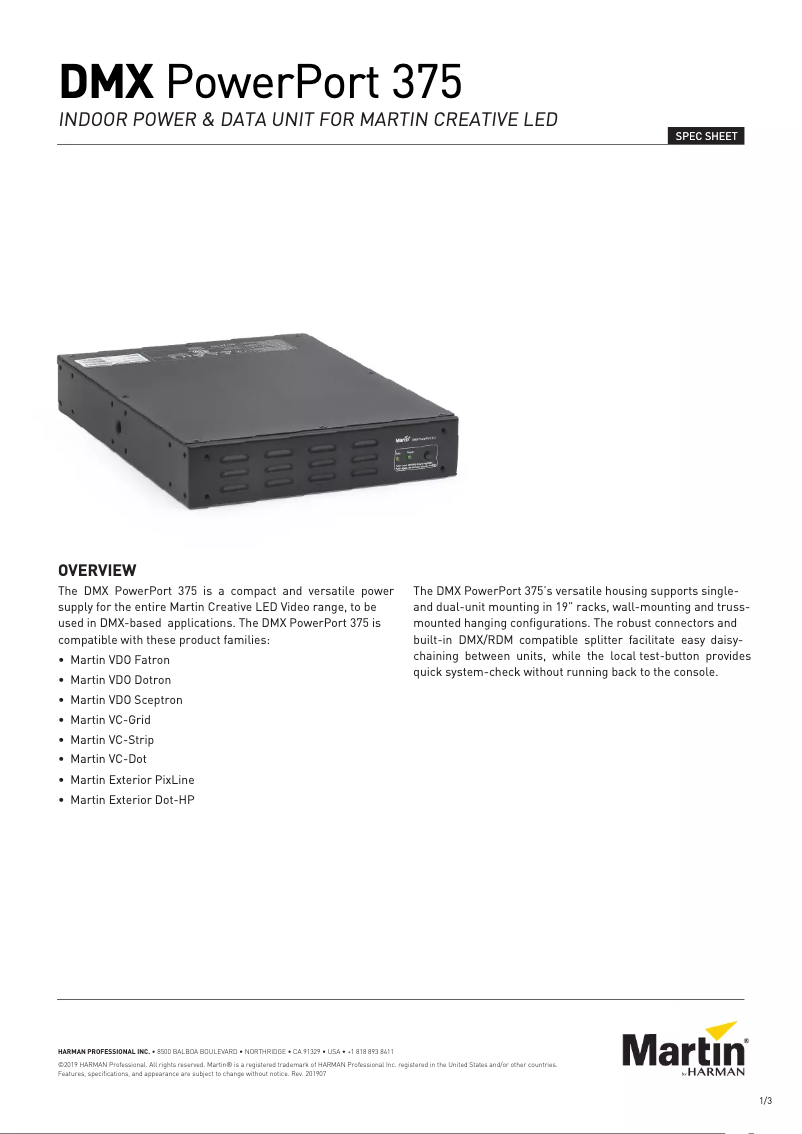 Imagen de la primera página del manual del dispositivo DMX PowerPort 375