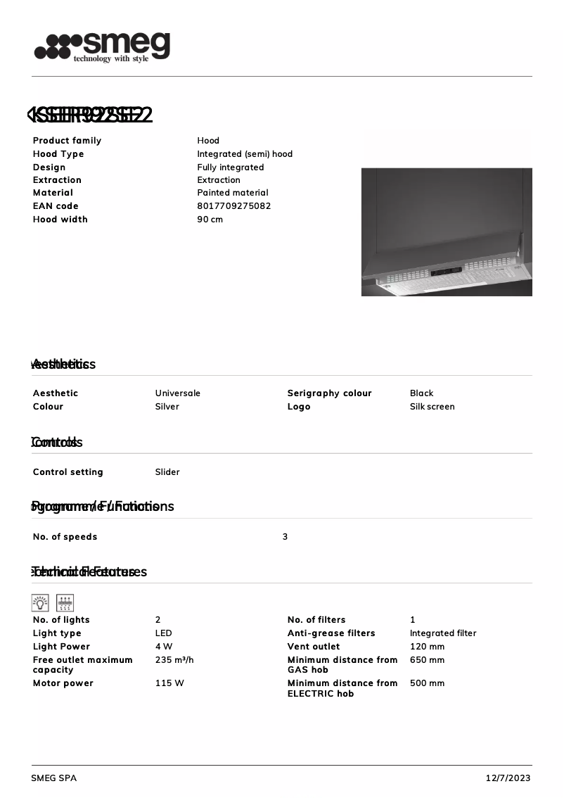 Página 1 del manual Ficha técnica Smeg KSEIR92SE2