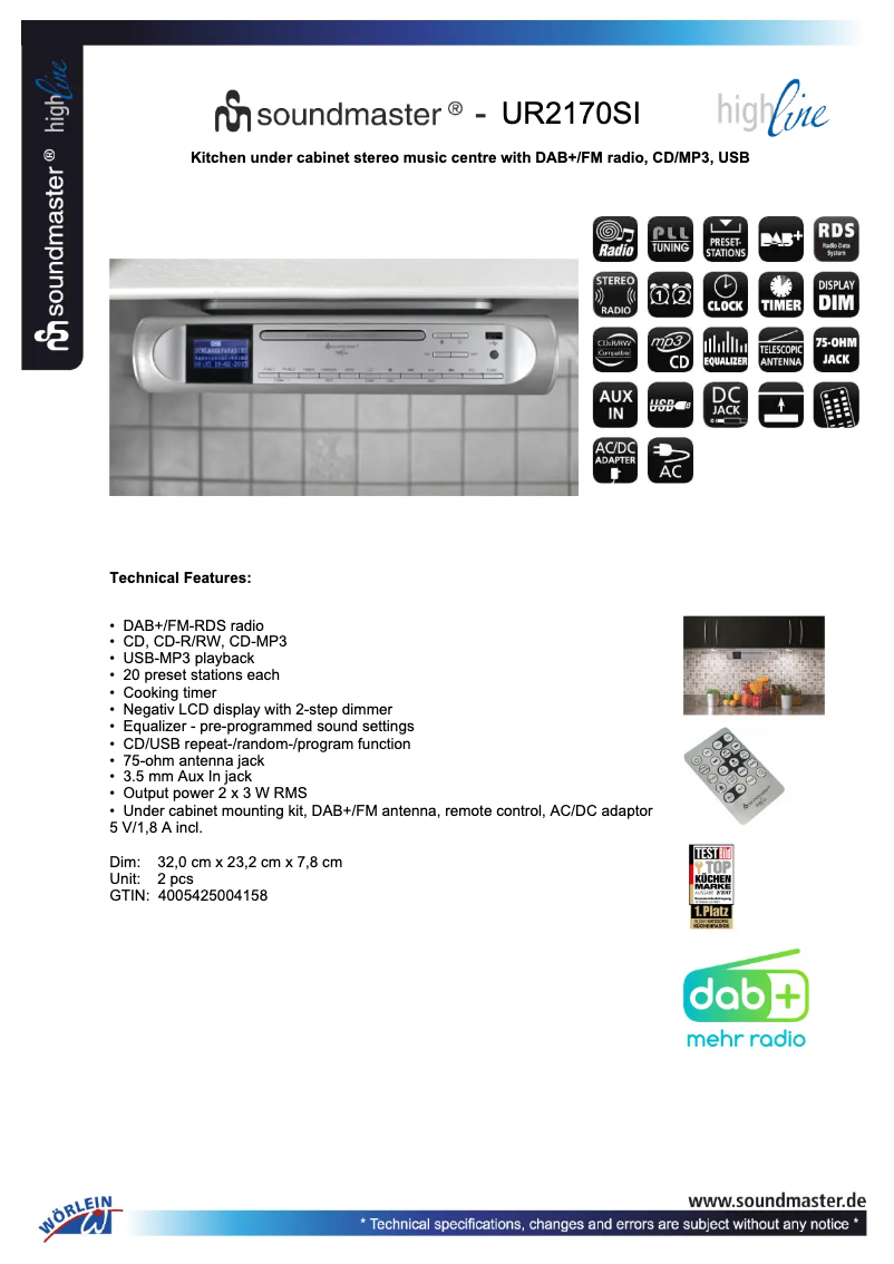 Página nº 1 - Ficha técnica Soundmaster UR2170