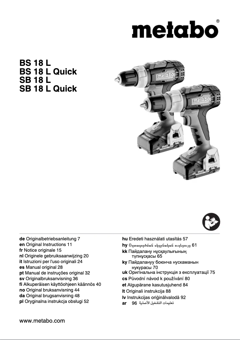 Página 1 del manual Manual de usuario Metabo SB 18 L Quick