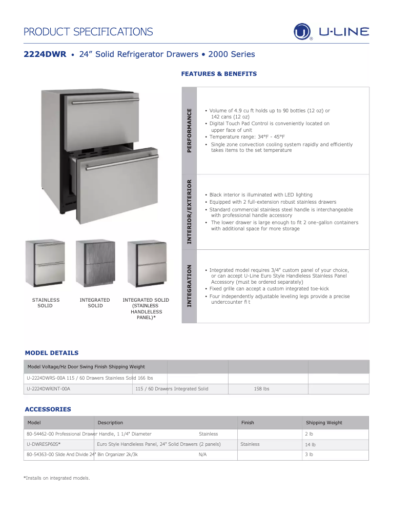 Página 1 del manual Guía de instalación U-Line U-2224DWR