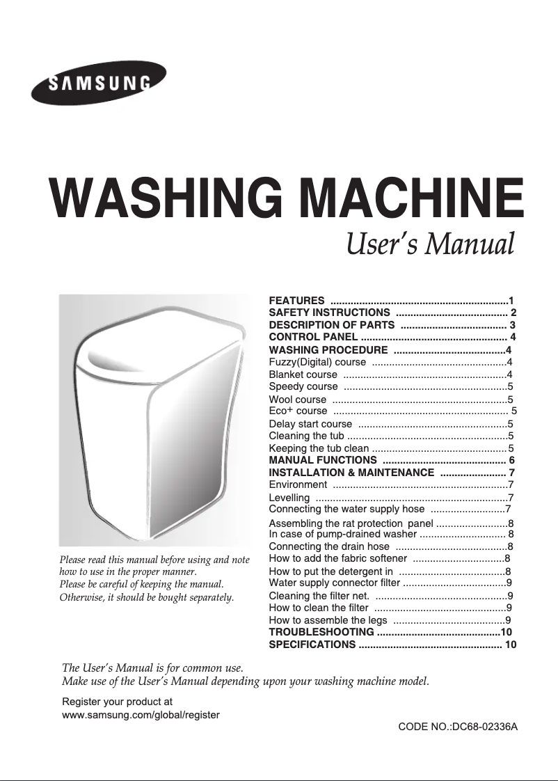 Imagen de la primera página del manual del dispositivo WA90J7