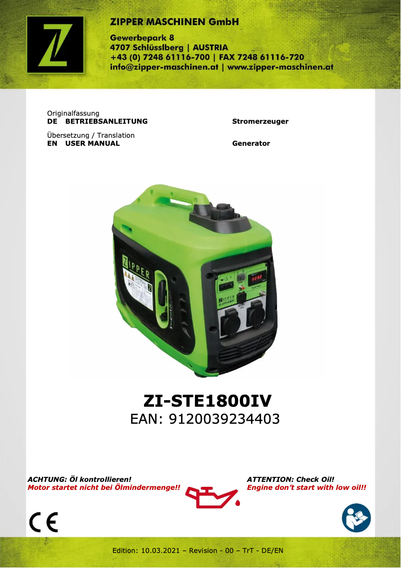 Página 1 del manual Manual de usuario Zipper ZI-STE1800IV