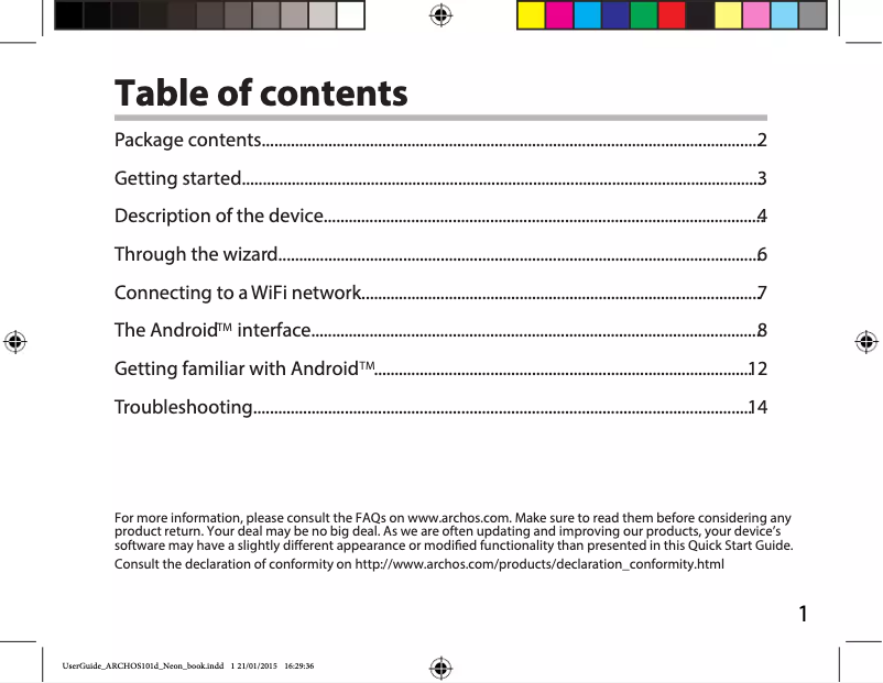 Imagen de la primera página del manual del dispositivo Neon 101d