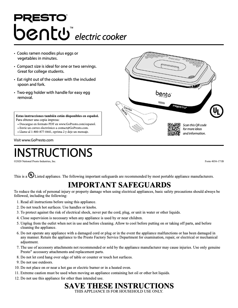 Imagen de la primera página del manual del dispositivo Bento 04634