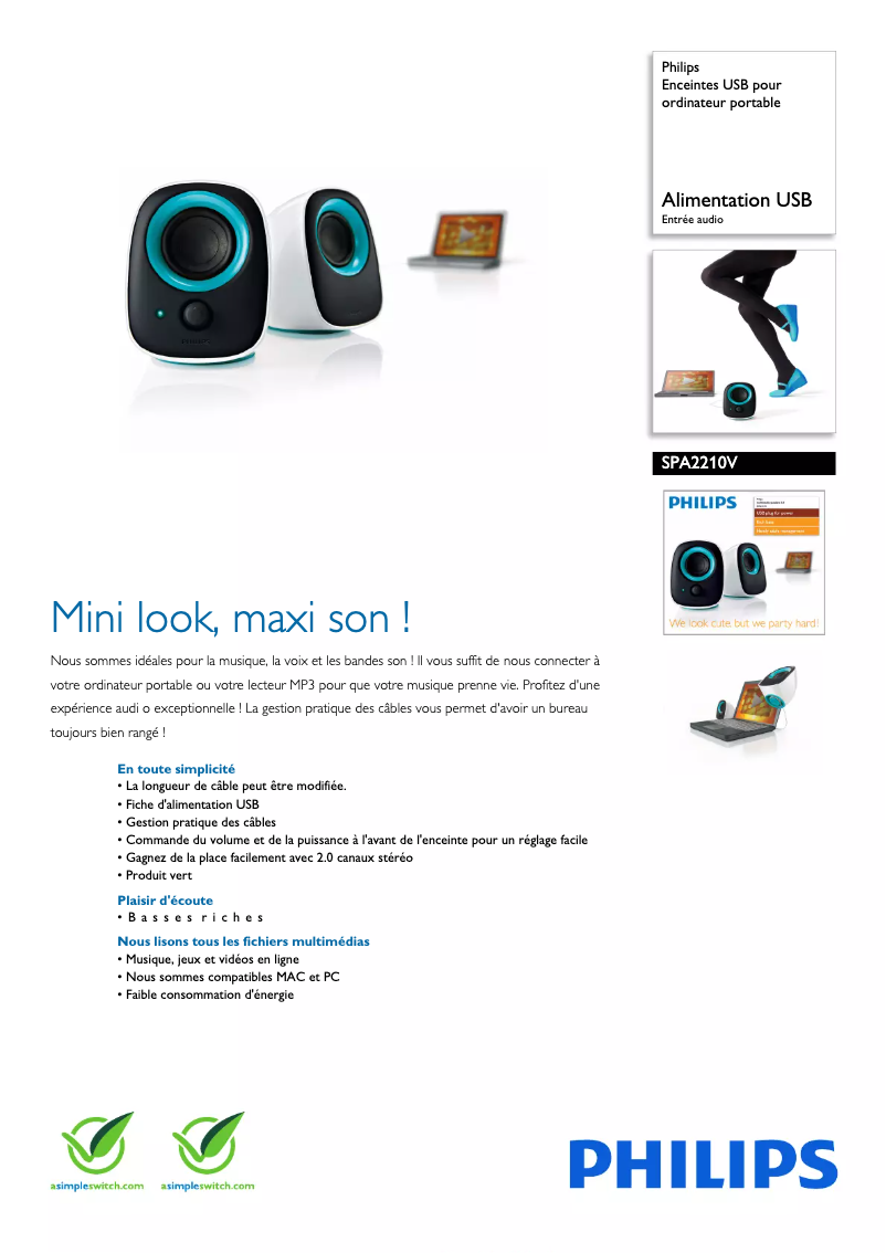 Página 1 del manual Ficha técnica Philips SPA2210V
