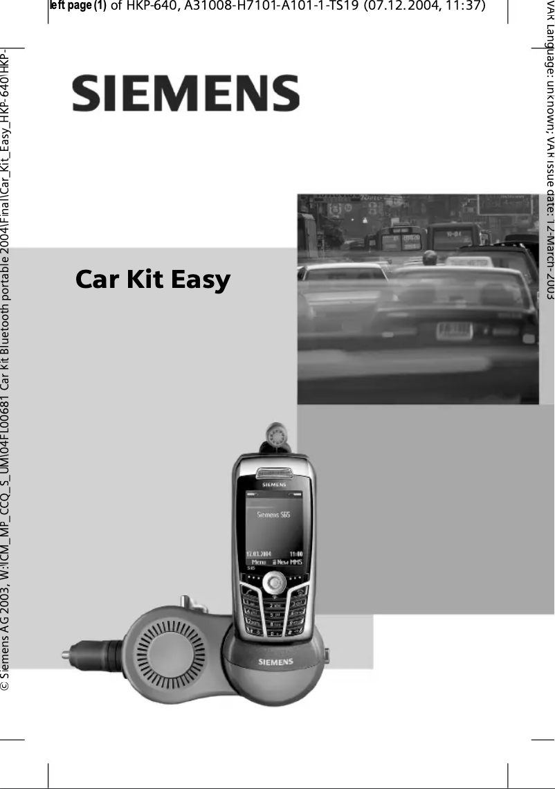 Página nº 1 - Manual de usuario Siemens Car Kit Easy HKP-640