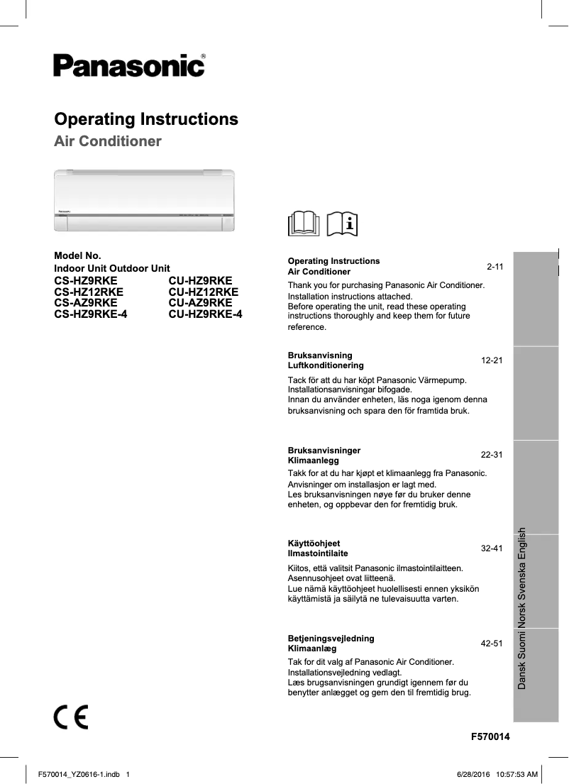 Página 1 del manual Manual de usuario Panasonic CU-HZ12RKE