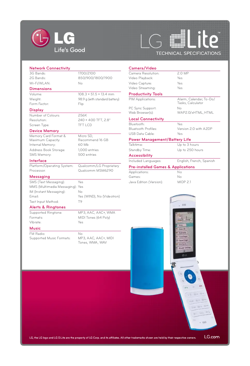 Página nº 1 - Ficha técnica LG GD570AW