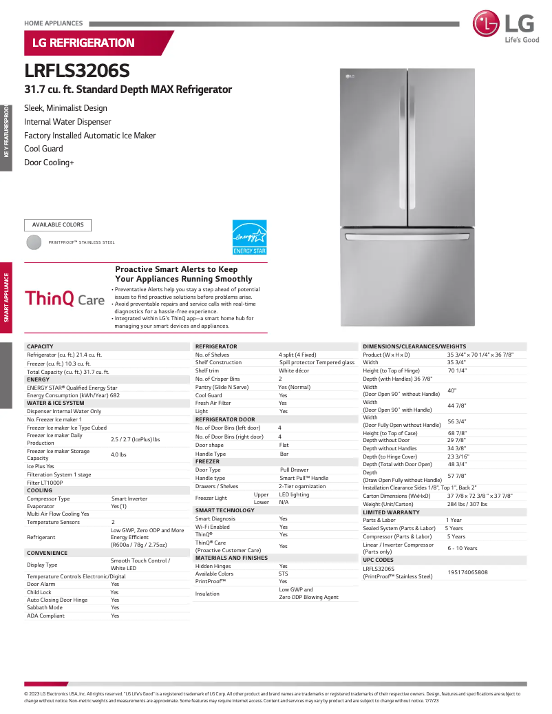 Página nº 1 - Ficha técnica LG LRFLS3206S