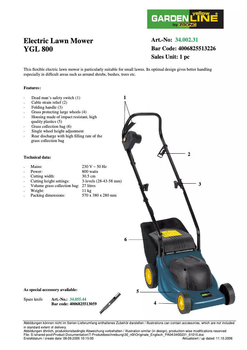 Página 1 del manual Manual de usuario Yellow Garden Line YGL 800