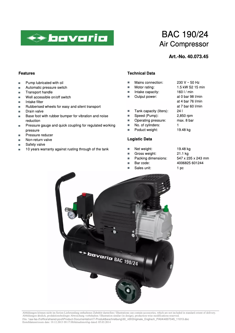 Imagen de la primera página del manual del dispositivo BAC 190/24