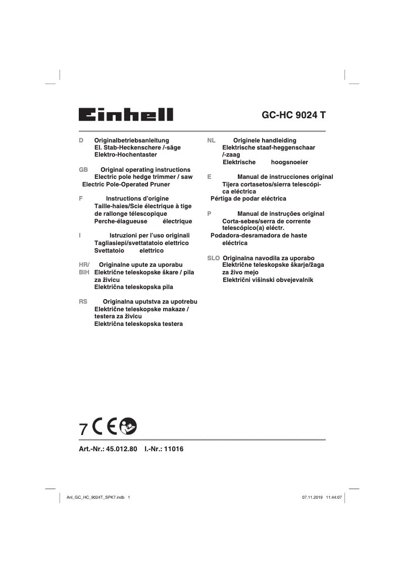 Página 1 del manual Manual de usuario Einhell GC-HC 9024 T