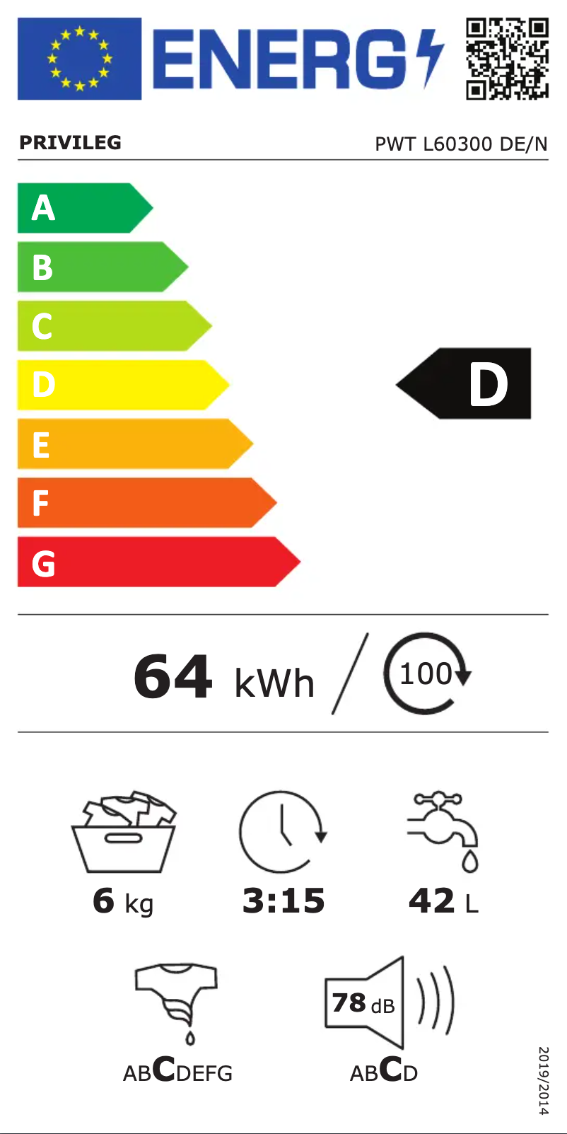 Página nº 1 - Etiqueta energética Privileg PWT L60300 DE/N