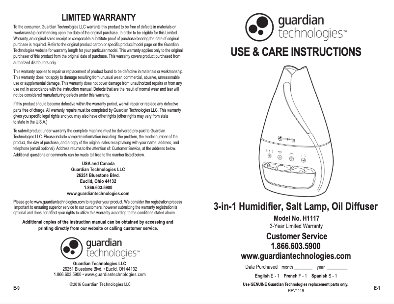 Imagen de la primera página del manual del dispositivo H1117