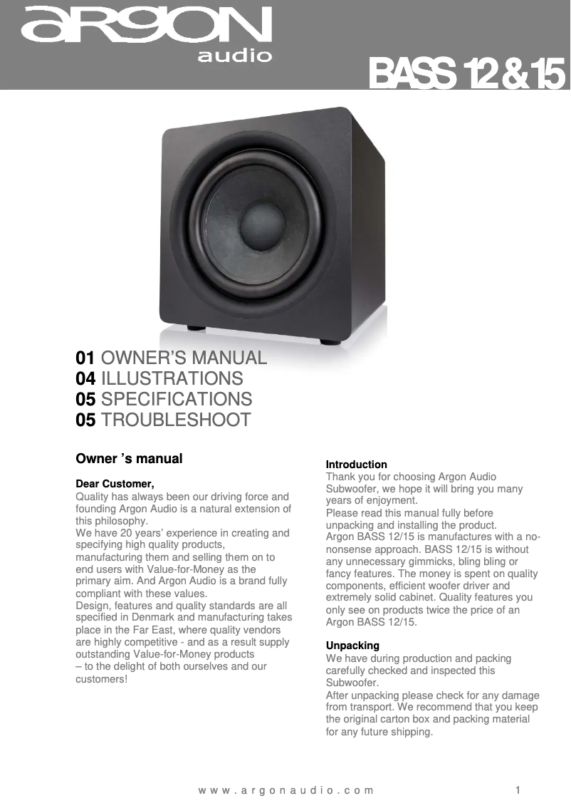 Imagen de la primera página del manual del dispositivo BASS12