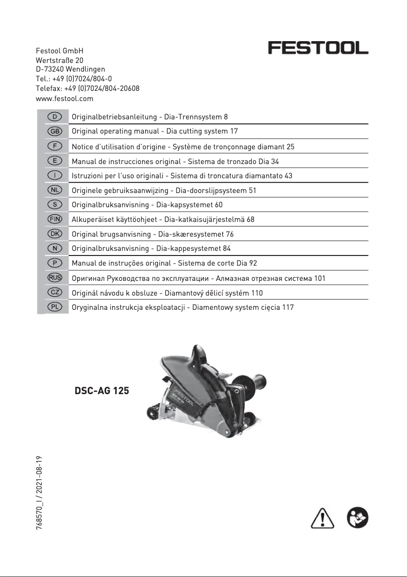 Página nº 1 - Manual de usuario Festool DSC-AG 125
