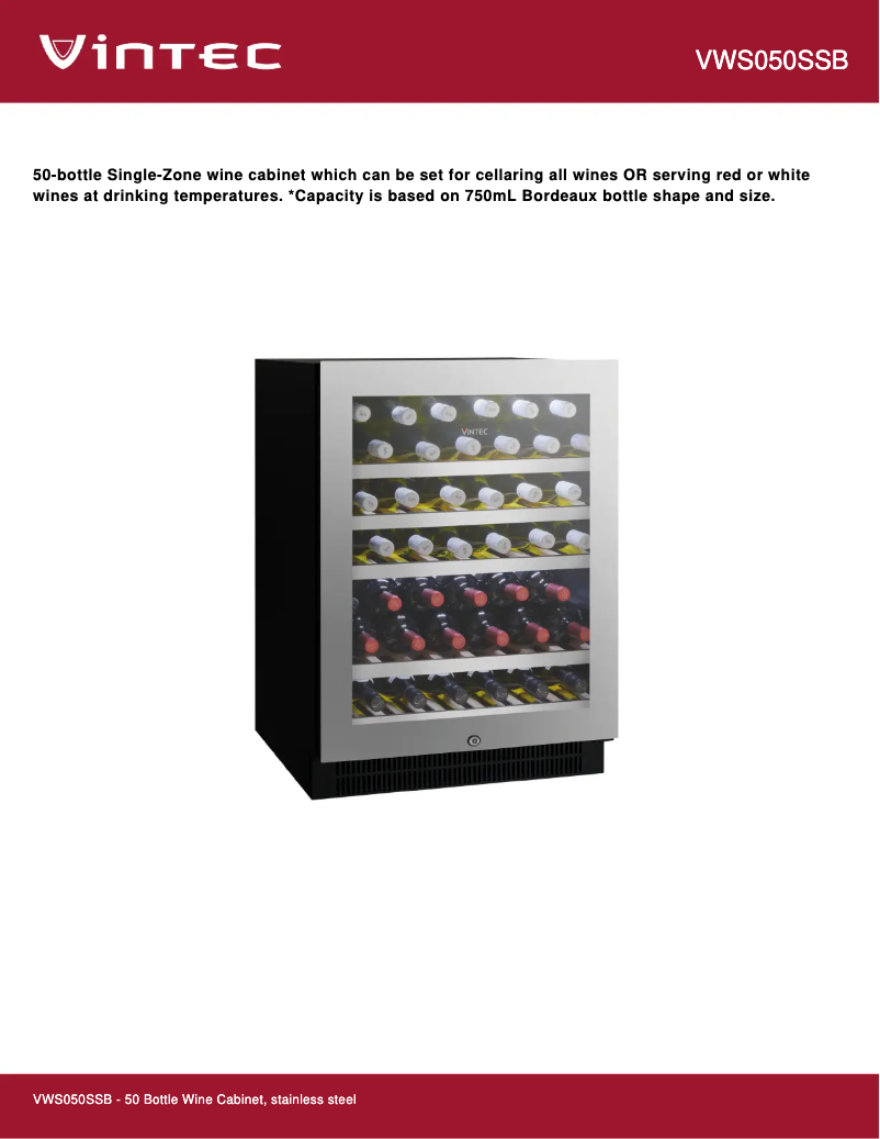 Página 1 del manual Ficha técnica Vintec VWS050SSB