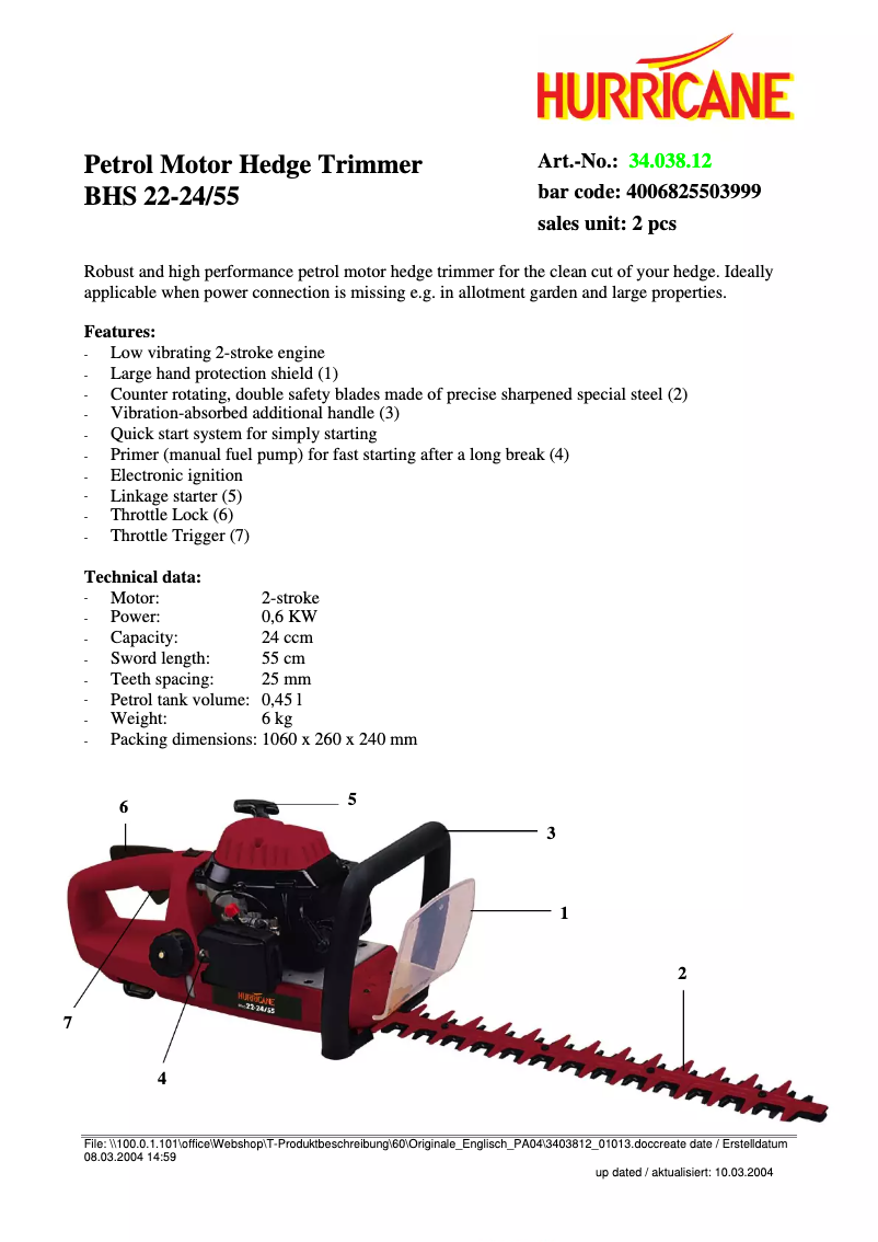 Imagen de la primera página del manual del dispositivo BHS 22-24/55
