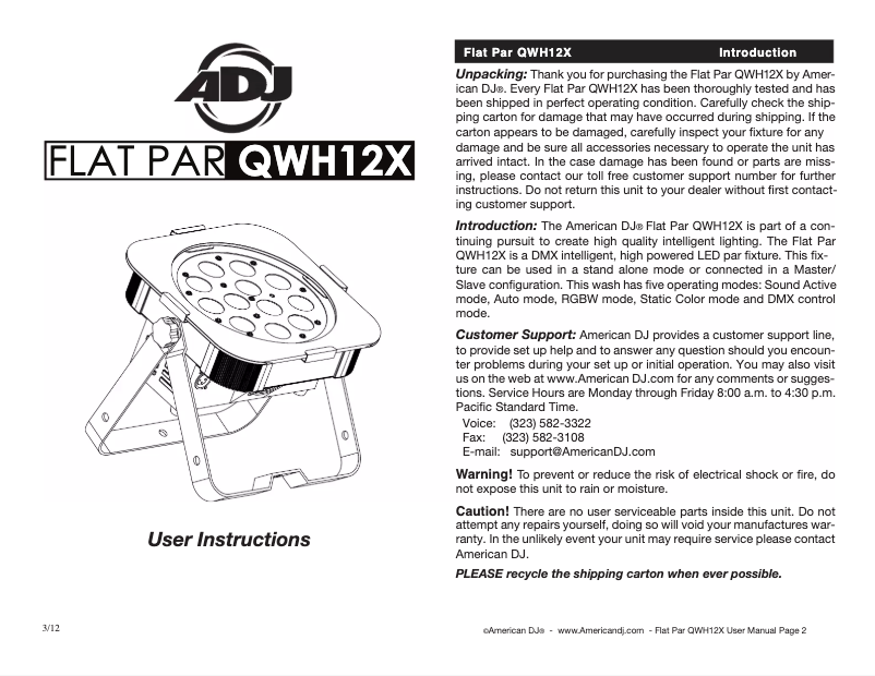 Imagen de la primera página del manual del dispositivo Flat Par QWH12X
