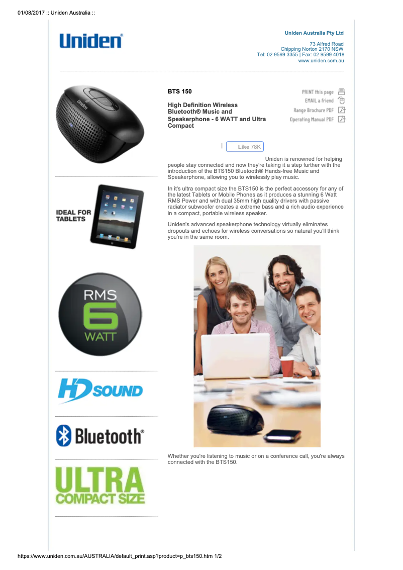 Imagen de la primera página del manual del dispositivo BTS 150