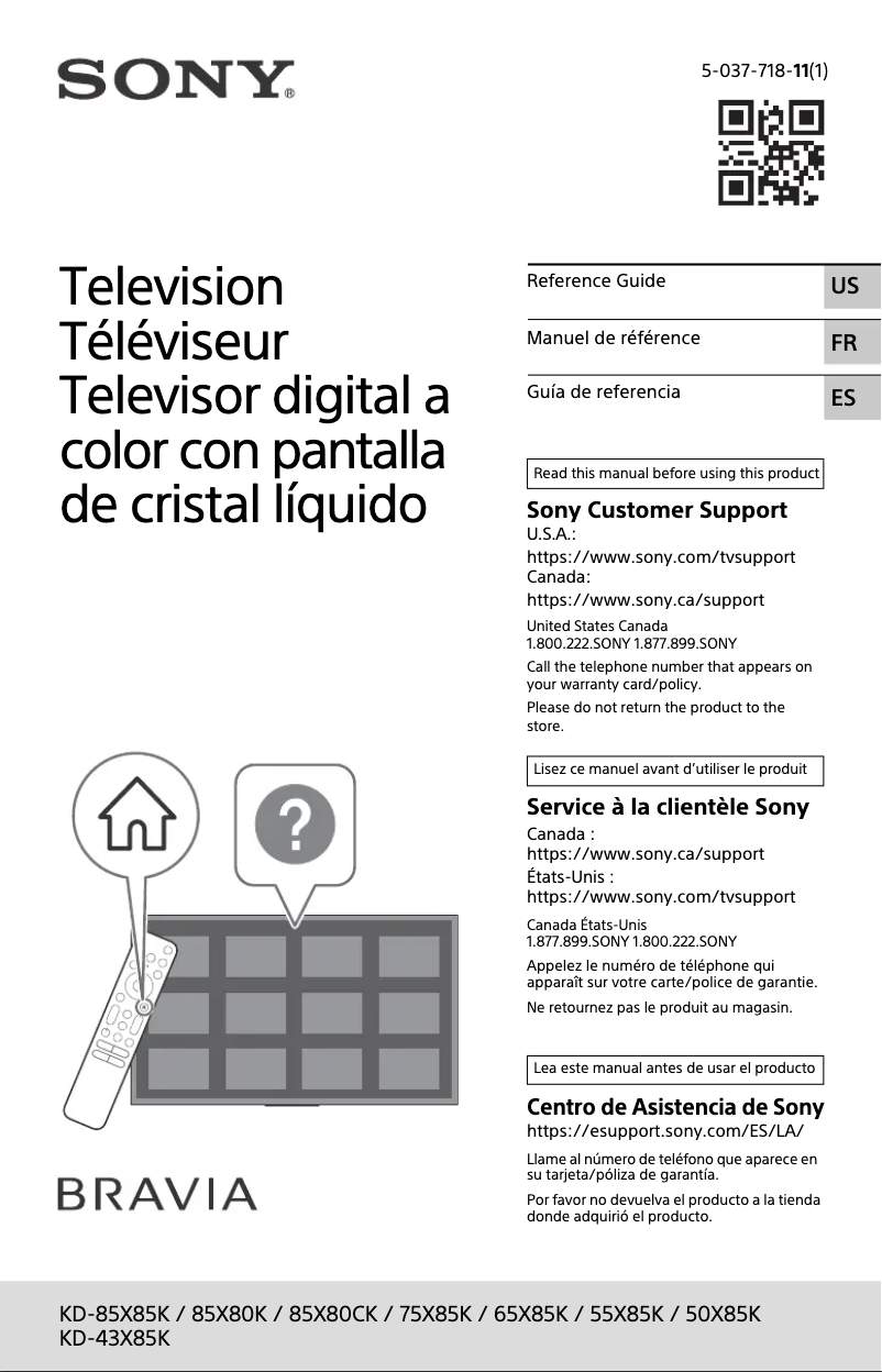 Imagen de la primera página del manual del dispositivo KD-85X80K