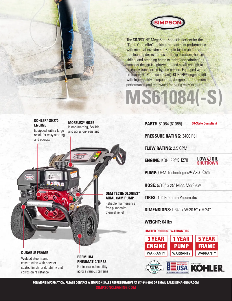 Página 1 del manual Ficha técnica Simpson Megashot MS61085