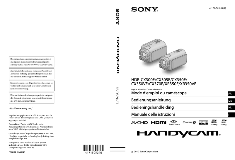 Página 1 del manual Manual de usuario Sony HDR-XR350VEB