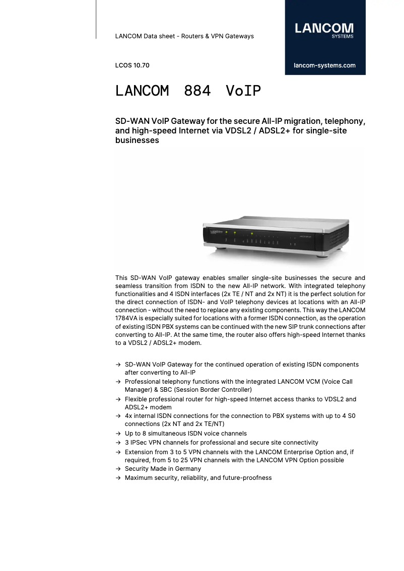 Imagen de la primera página del manual del dispositivo 884 VoIP