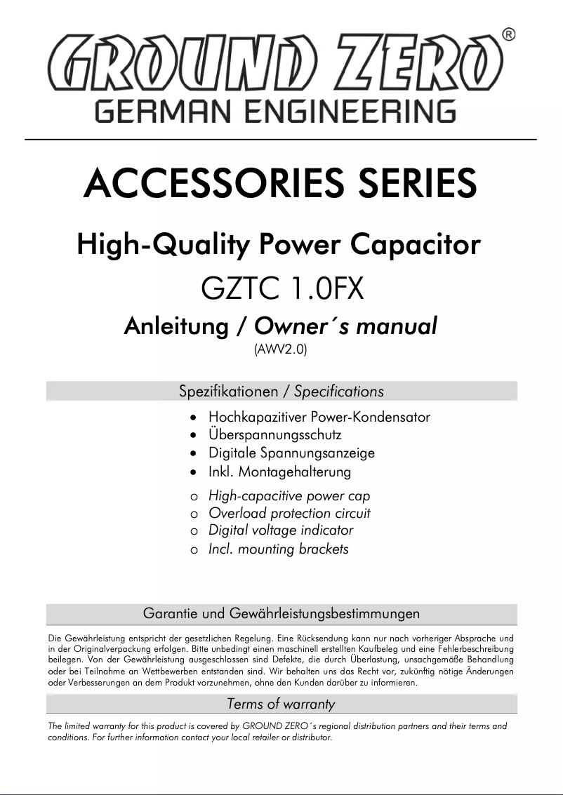 Página 1 del manual Manual de usuario Ground Zero GZTC 1.0FX