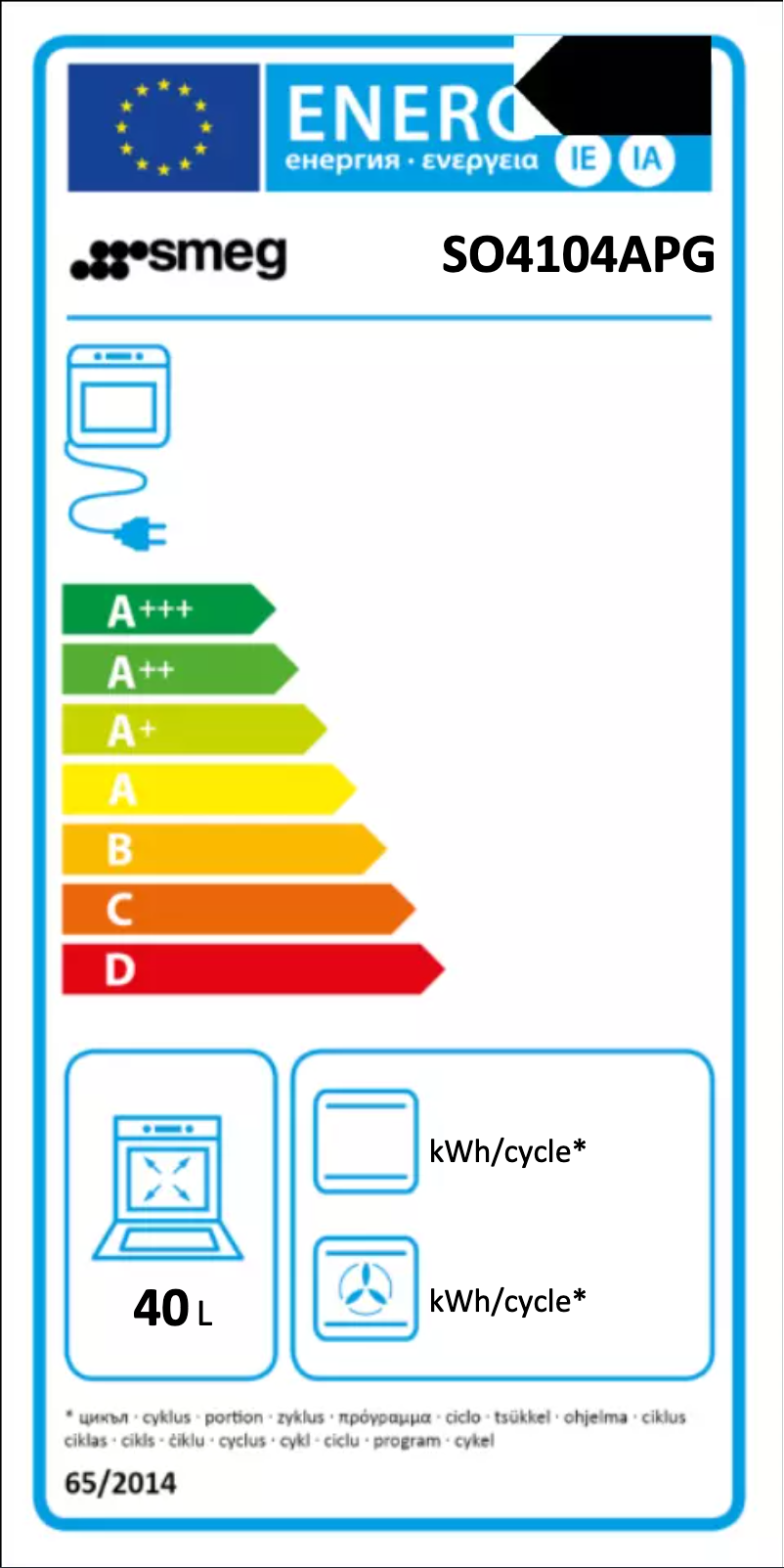 Página 1 del manual Etiqueta energética Smeg SO4104APG