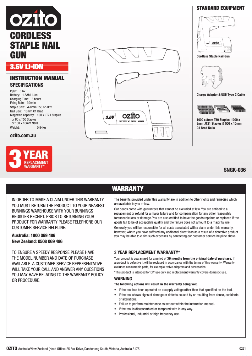 Página 1 del manual Manual de usuario Ozito SNGK-036