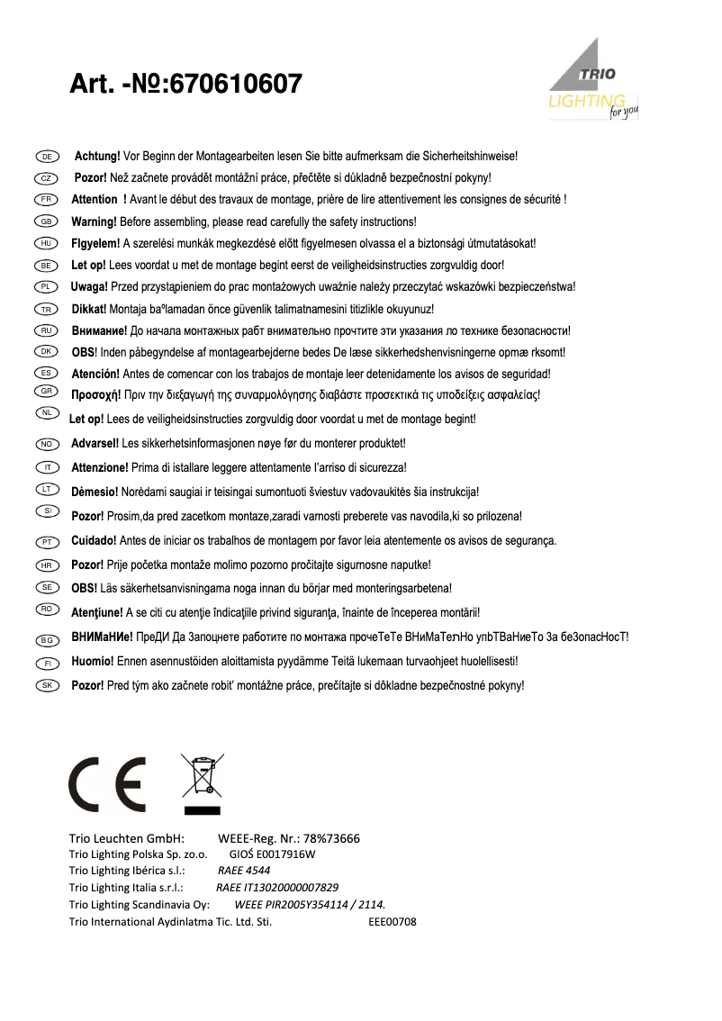 Página 1 del manual Manual de usuario Trio Lighting Opium 670610607