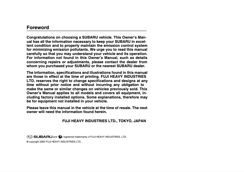 Página 1 del manual Manual de usuario Subaru Forester (2004)