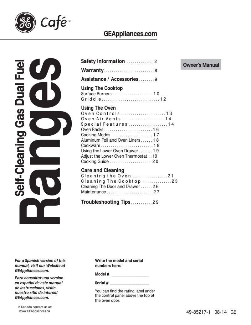 Página 1 del manual Manual de instrucciones GE Cafe C2S985SETSS