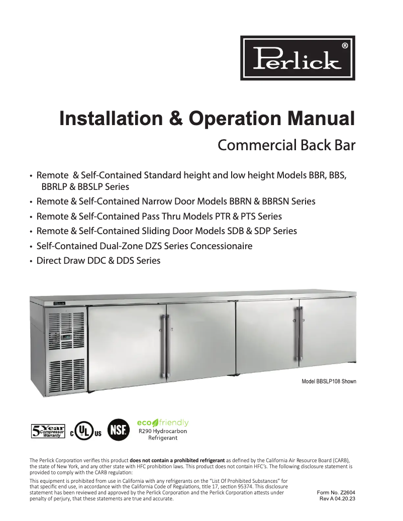 Página 1 del manual Manual de usuario Perlick BBR96