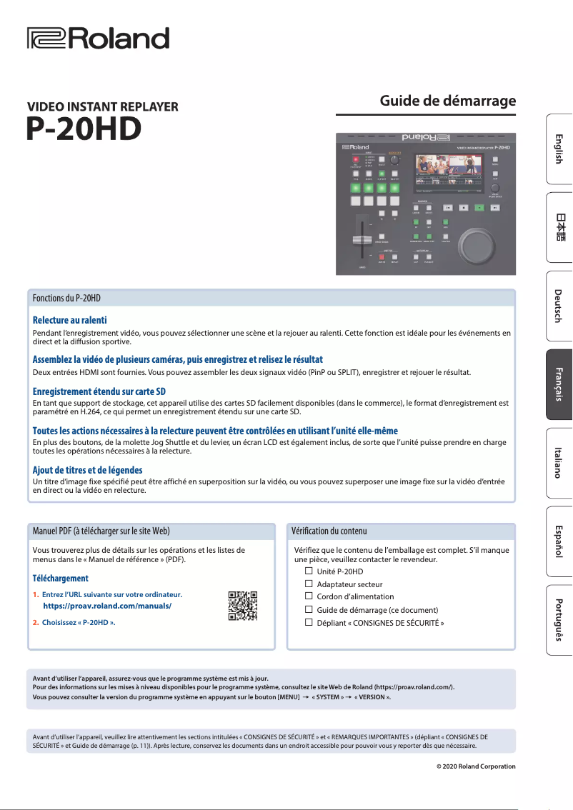 Imagen de la primera página del manual del dispositivo P-20HD