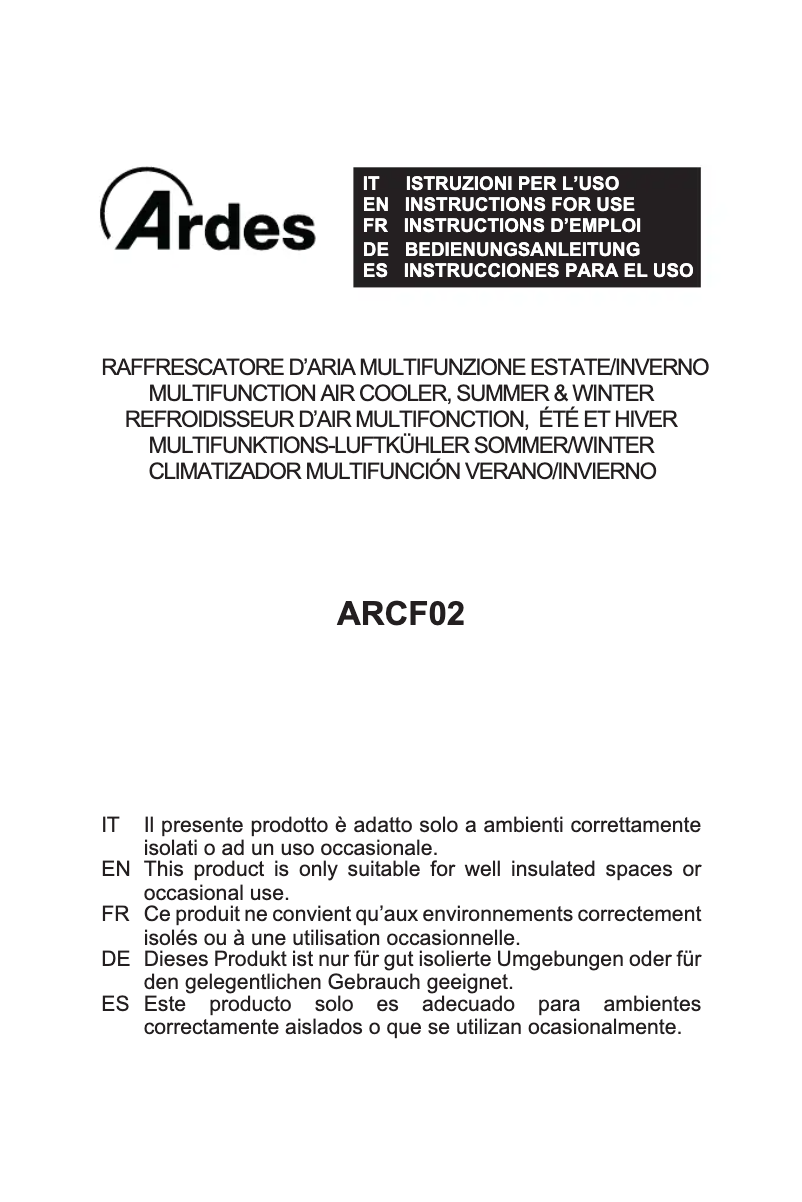 Imagen de la primera página del manual del dispositivo ARCF02