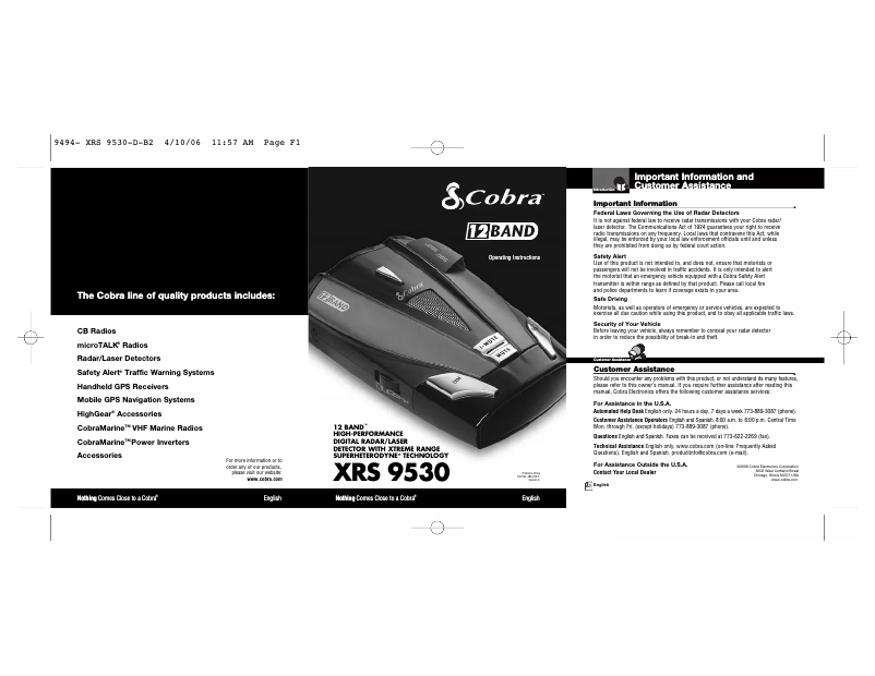 Imagen de la primera página del manual del dispositivo XRS 9530