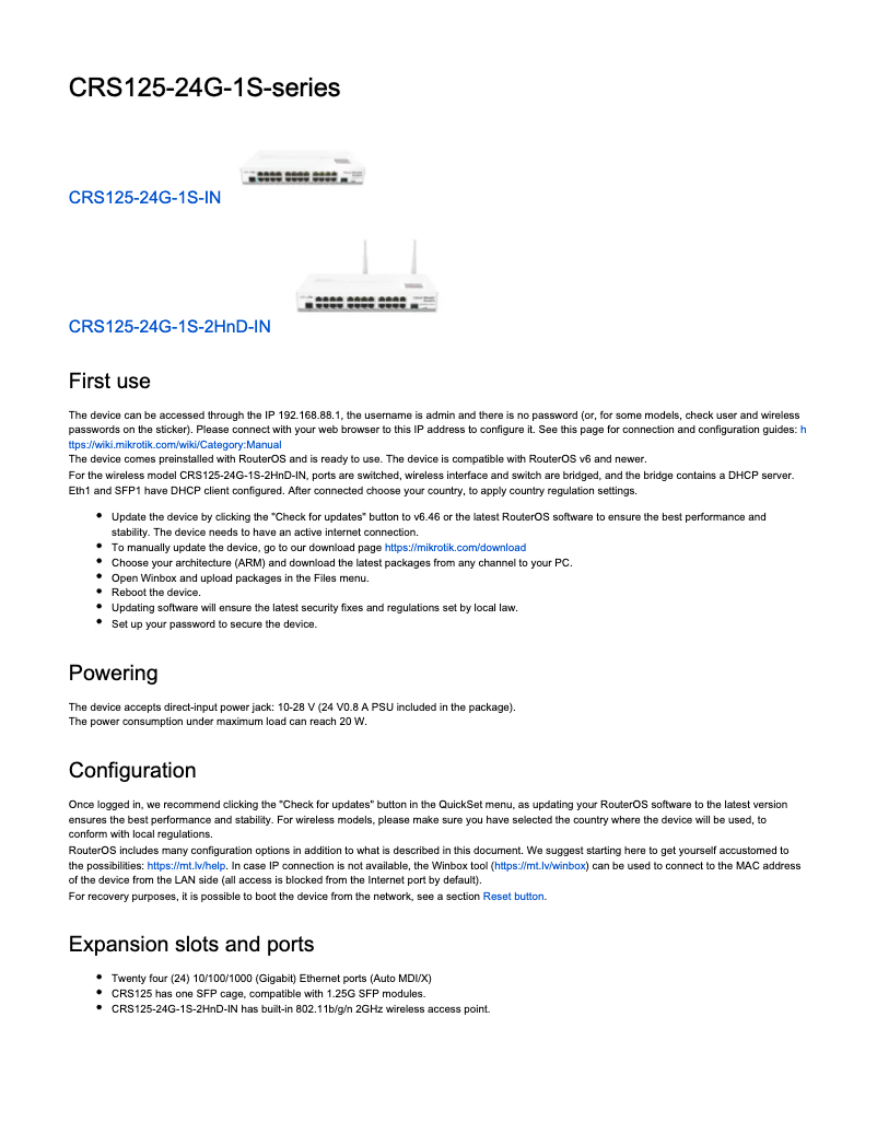 Imagen de la primera página del manual del dispositivo CRS125-24G-1S-2HnD-IN