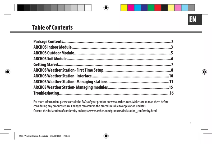 Imagen de la primera página del manual del dispositivo Weather Station