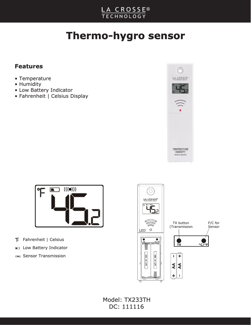 Imagen de la primera página del manual del dispositivo TX233TH
